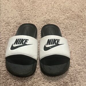 Nike Black and White Slide Sandals with Logo